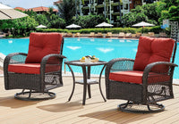 Thumbnail for 3 Pieces Patio Furniture Set, Outdoor Swivel Gliders Rocker, Glass Top Side Table (Red)