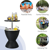 Thumbnail for Cool Bar Table, 8 Gallon Beer and Wine Cooler, Rattan Style Outdoor Cocktail Patio Bar Tables, Height Adjustable, 3-In-1 Ice Cooler with Drainage Plug for Deck Pool Party (Black)