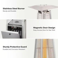 Thumbnail for 48,000 BTU Stainless Steel Pyramid Patio Flame Propane Gas Patio Heater with Wheels