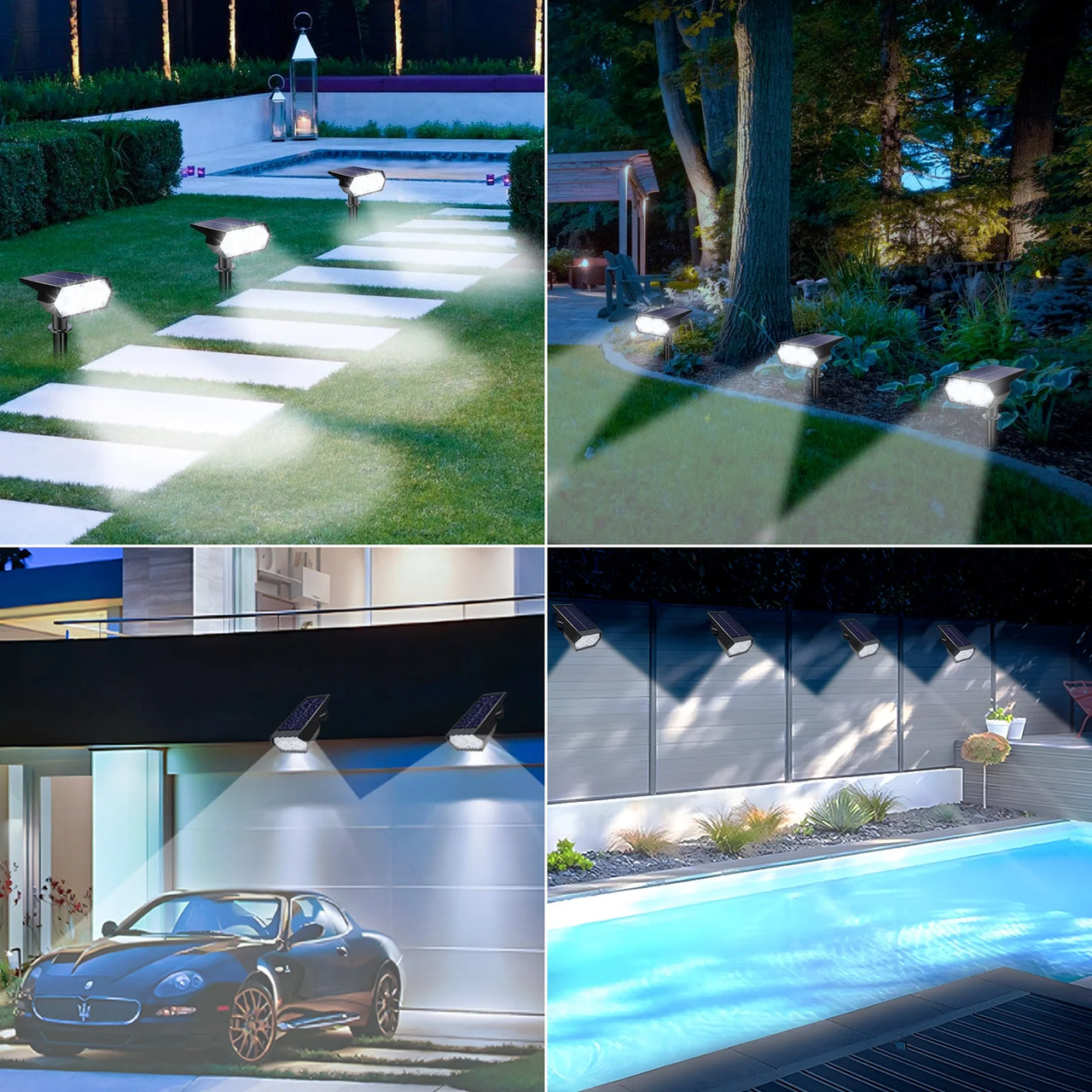 Solar Lights Outdoor, 2 Pack 49 LED Super Bright Solar Spot Lights with 2 Lighting Mode, Waterproof Solar Powered Landscape Spotlights for Garden Patio Walkway Yard Outdoor Decor, White