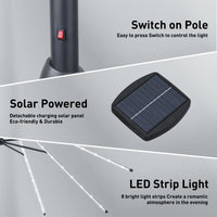 Thumbnail for 10 Ft Solar Patio Umbrellas with 8 Strip Lights for Market Outdoor Pool, Steel Tilt Crank-Red