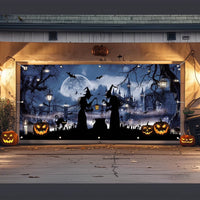 Thumbnail for Halloween Garage Door Cover, 157.5X70.9-192X83.9 Inches, Witches & Pumpkins Design, Heavy Polyester, Perfect for Haunted Houses, Easy to Hang, Weather-Resistant