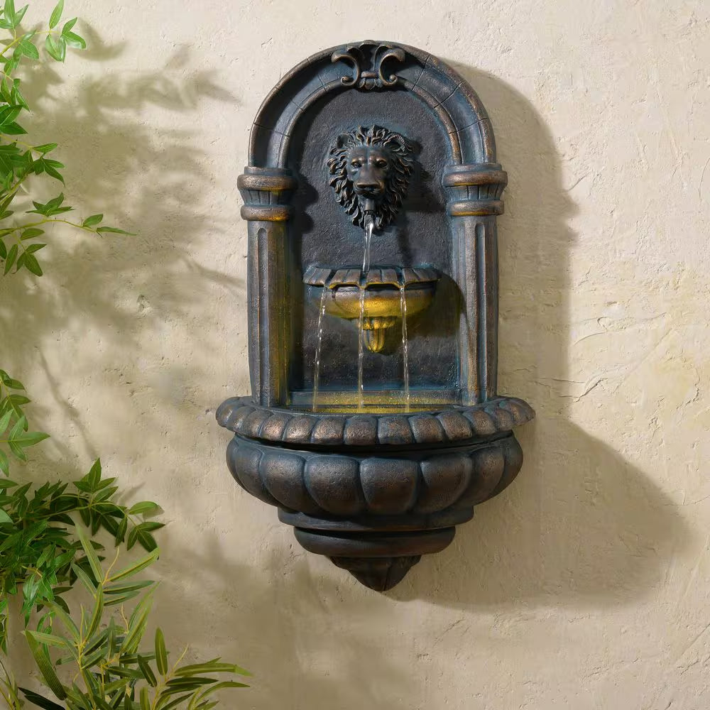 34 In. Electric Polyresin Tiered Fountain with Built-In Pump and Weather-Resistant Finish in Natural Stone