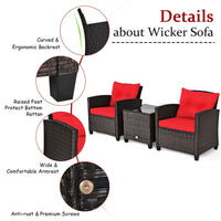 Thumbnail for 3 Pieces Rattan Patio Furniture Set With Washable Cushion