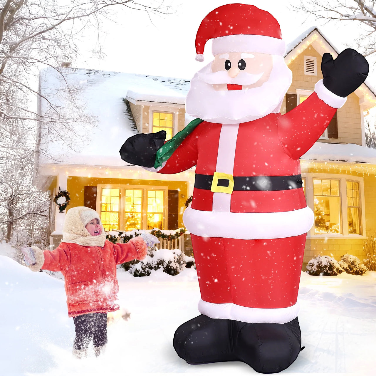 8Ft Christmas Inflatable, Santa Christmas Inflatable Decoration with Build-In Leds for Xmas Party Outdoor Yard Garden Lawn Winter Decor