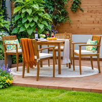 Thumbnail for 5-Piece Acacia Wood Outdoor Dining Set with Beige Cushion for Patio Garden Backyard 4-Armchairs and Table