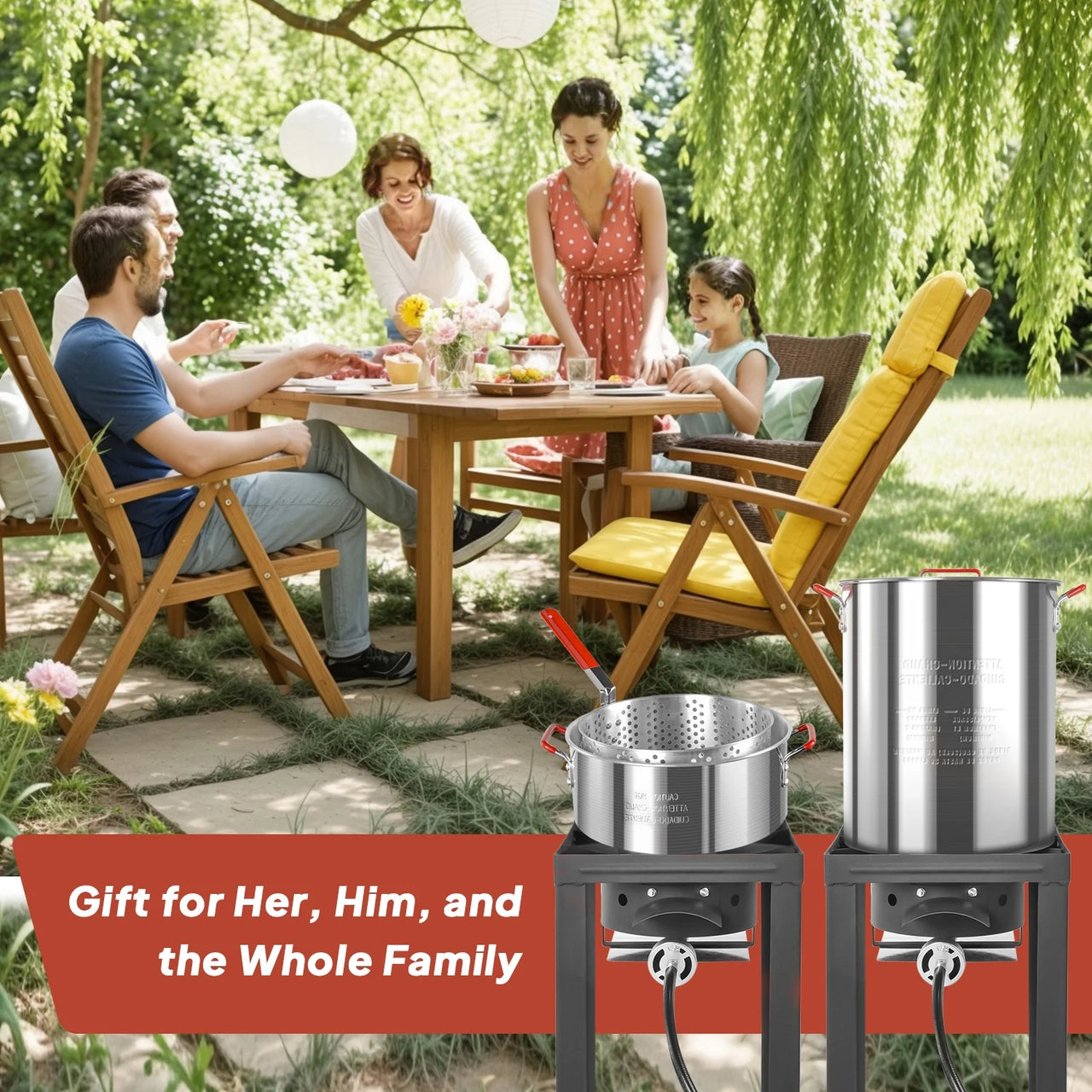 30QT & 10QT Outdoor Turkey Fryer | Seafood Boil Pot | Cover & Skimmer Included | 50,000BTU Propane Burner | Aluminum Deep Fryer Pot with Basket | Crab, Seafood & Crawfish Boiler