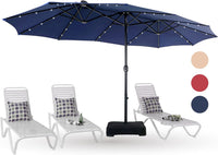 Thumbnail for 15Ft Large Patio Umbrella with Solar Lights, Double-Sided Outdoor Market Rectangle Umbrellas with 36 LED Lights, Umbrella Base (Stand) Included, Navy Blue