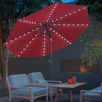 Thumbnail for 10 Ft Solar Patio Umbrellas with 8 Strip Lights for Market Outdoor Pool, Steel Tilt Crank-Red