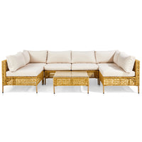 Thumbnail for 7-Piece Wicker Patio Furniture Set, Patio Furniture Set with Water Resistant Thick Cushions and Coffee Table, Beige