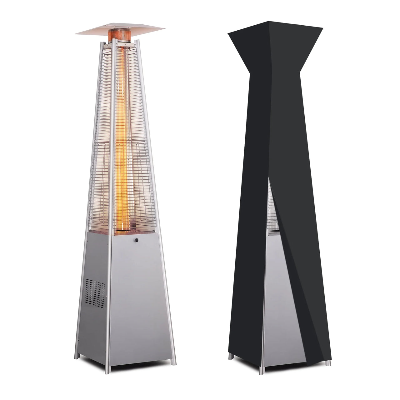 87'' Tall Pyramid Patio Heater with Wheels, Glass Tube Flame Heating 48000 BTU & Dust Cover