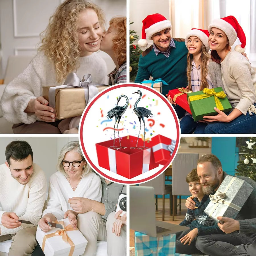 Garden Crane Statue for Outdoor Blue Heron Decoy Garden Sculptures and Statues Metal Bird Yard Art for Lawn Patio Decor Set Of