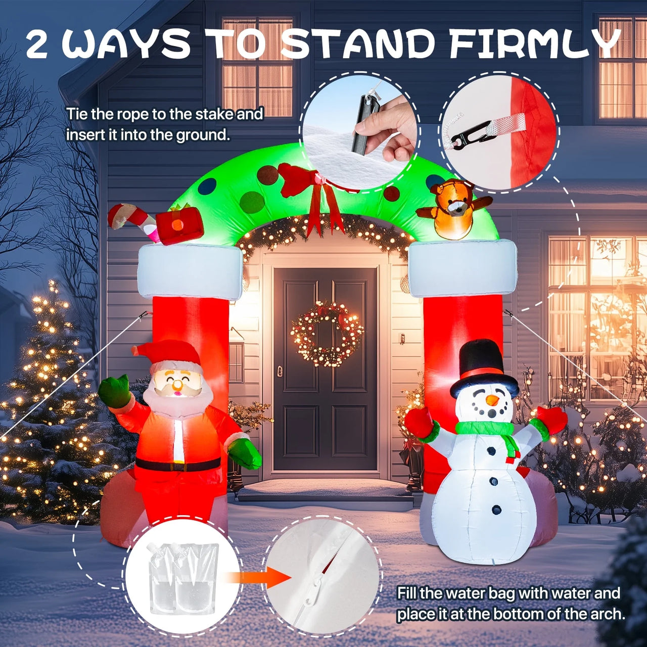 8.2Ft Christmas Inflatables Archway with Santa & Snowman, Christmas Arch Blow up Yard Decorations and Built-In LED Lights for Party Indoor, Outside, Garden, Lawn