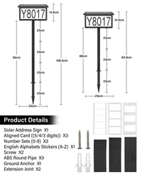 Thumbnail for 2 in 1 Solar Address Sign for Yard Lighted House Numbers Waterproof Illuminated Address Plaque with Stakes 22 Leds 3 Color Lighting Modes Wall Mounted/In Ground 2 Ways for outside Street