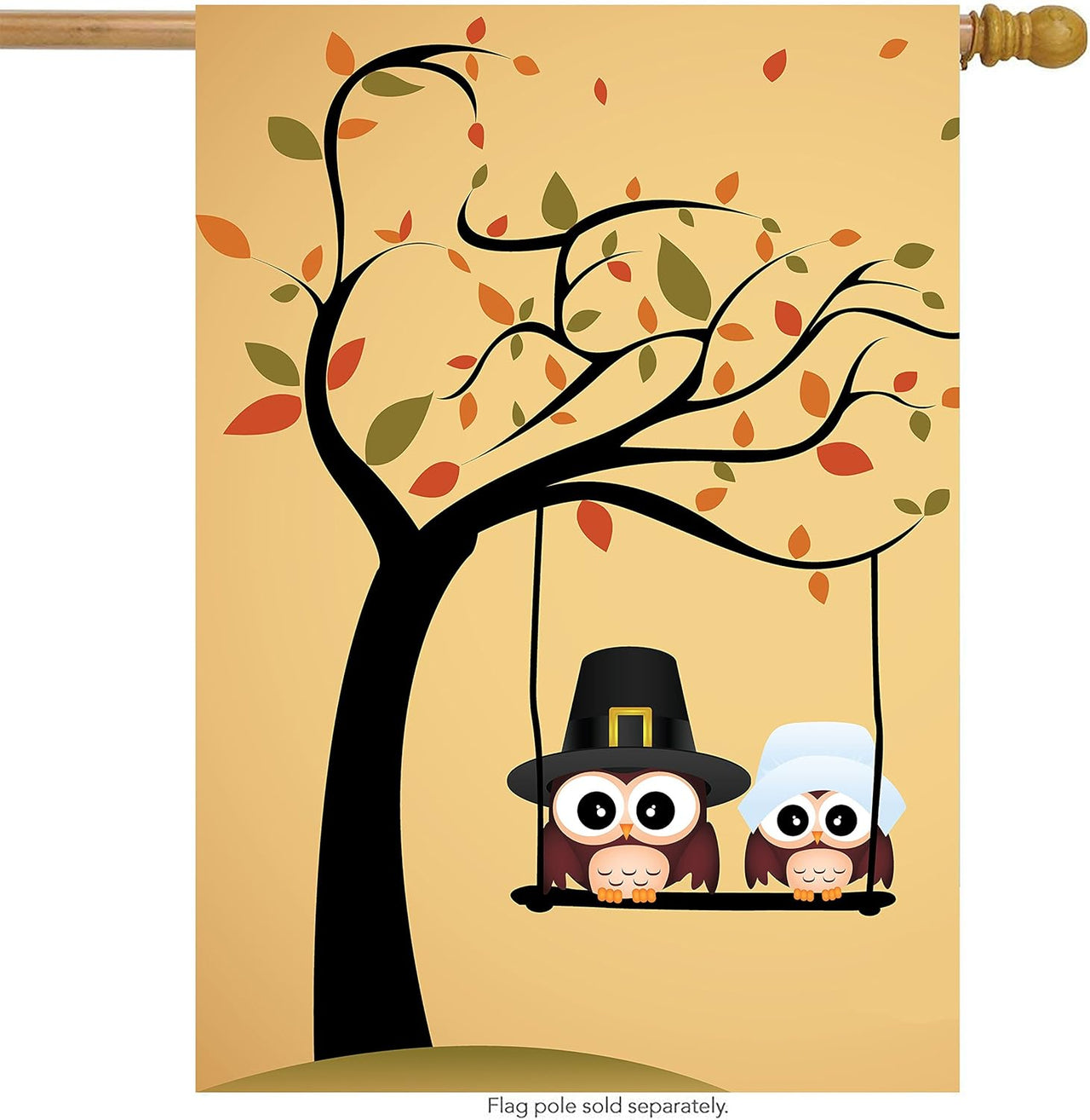 Lovely Cute Owl Tree House Flag 28" X 40" Double Sided, Polyester Yellow Funny Thanksgiving Welcome Yard Garden Flag Banners for Patio Lawn Home Outdoor Decor