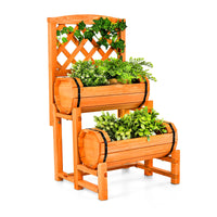 Thumbnail for 2-Tier Wooden Raised Garden Bed Container W/2 Cylindrical Planter Boxes & Trellis