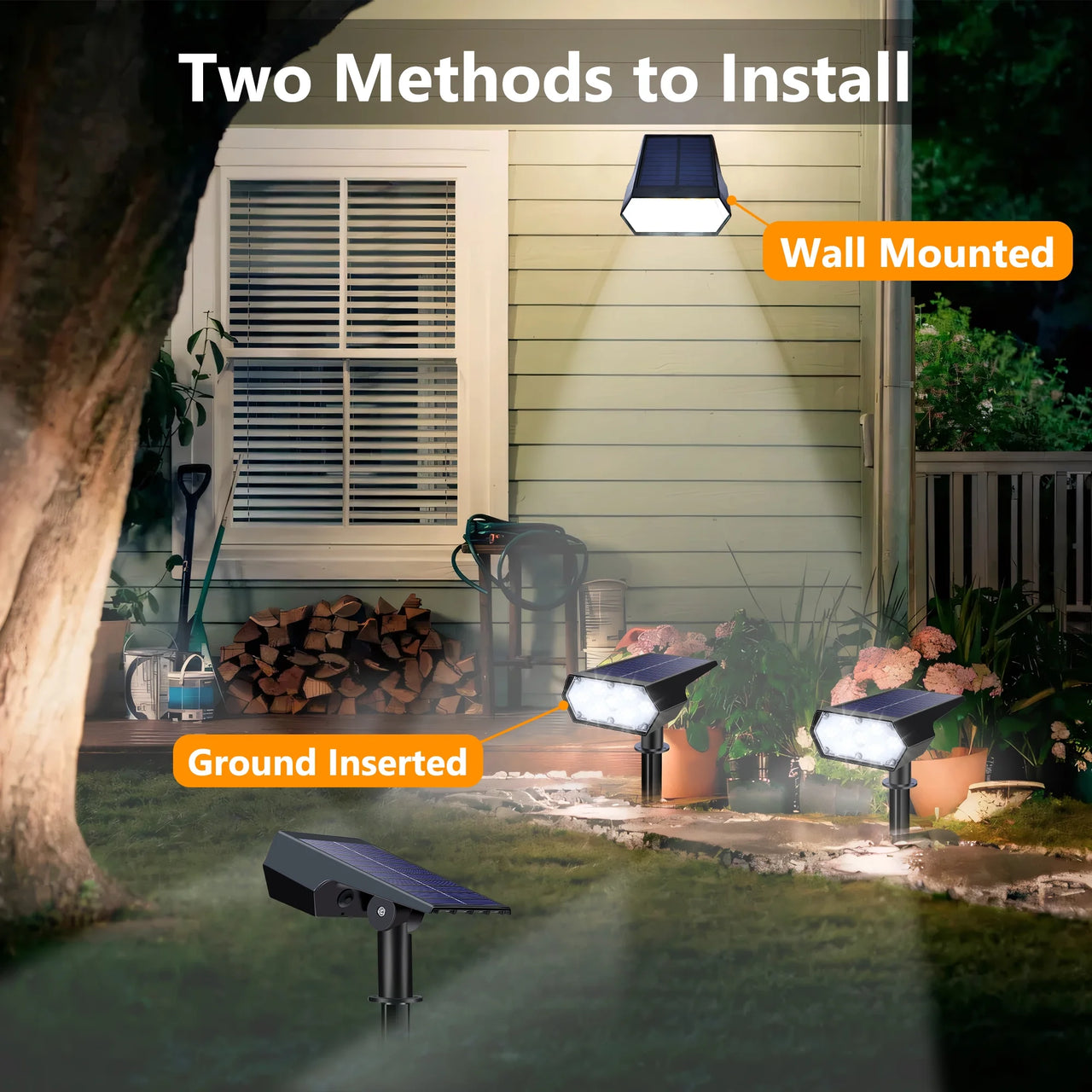 Solar Lights Outdoor, 2 Pack 49 LED Super Bright Solar Spot Lights with 2 Lighting Mode, Waterproof Solar Powered Landscape Spotlights for Garden Patio Walkway Yard Outdoor Decor, White