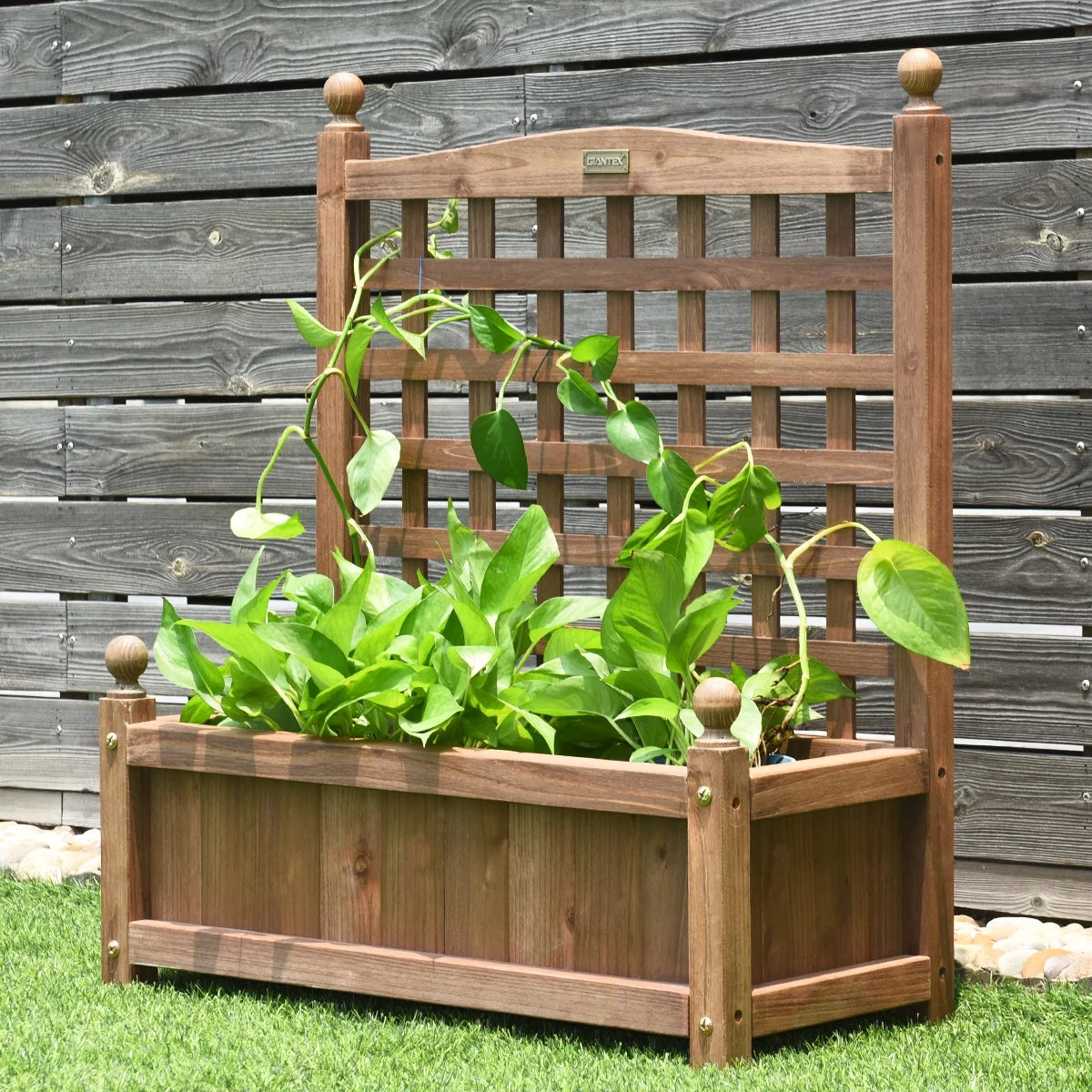 Solid Wood Planter Box with Trellis Weather-Resistant Outdoor 25''X11''X30''