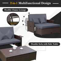 Thumbnail for Patio Rattan Loveseat Set Daybed Lounge Storage Ottoman Side Tables Adjust Gray