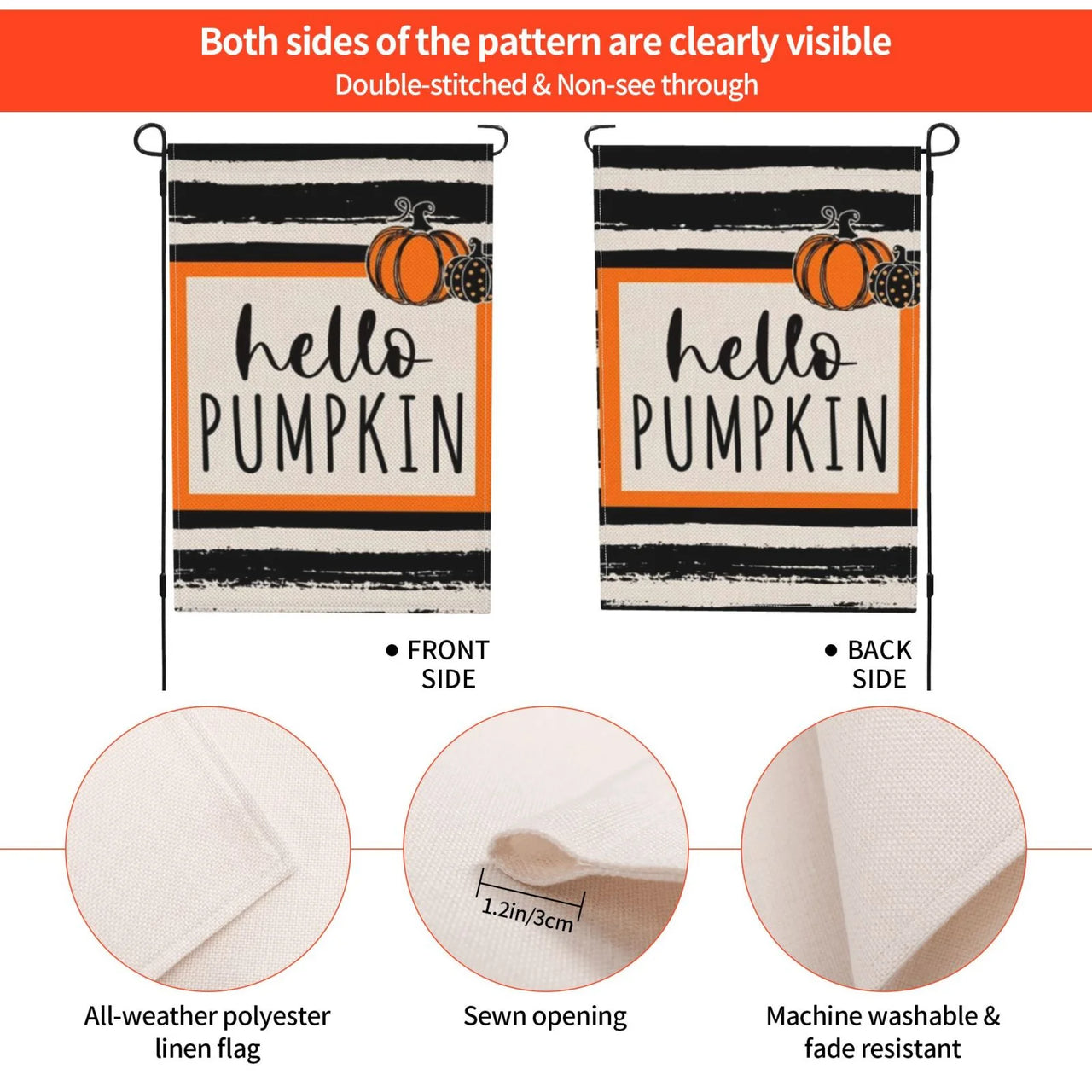 Fall Stripe Pumpkin Small Garden Flag 12X18 Inch Autumn Halloween Thanksgiving Burlap Yard Outdoor Decor