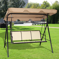 Thumbnail for 3 Person Outdoor Patio Swing Canopy Awning Yard Furniture Hammock Steel Beige