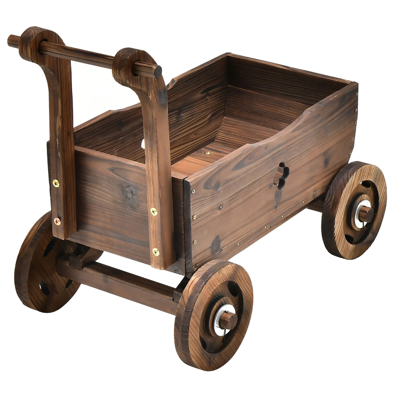 Decorative Wagon Cart Plant Flower Pot Stand Wooden Raised Garden Planter Box