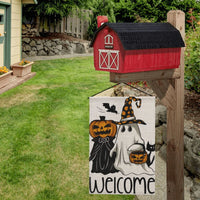 Thumbnail for Halloween Spooky Black White Ghost Lantern Pumpkin Welcome Linen Garden Flag 12