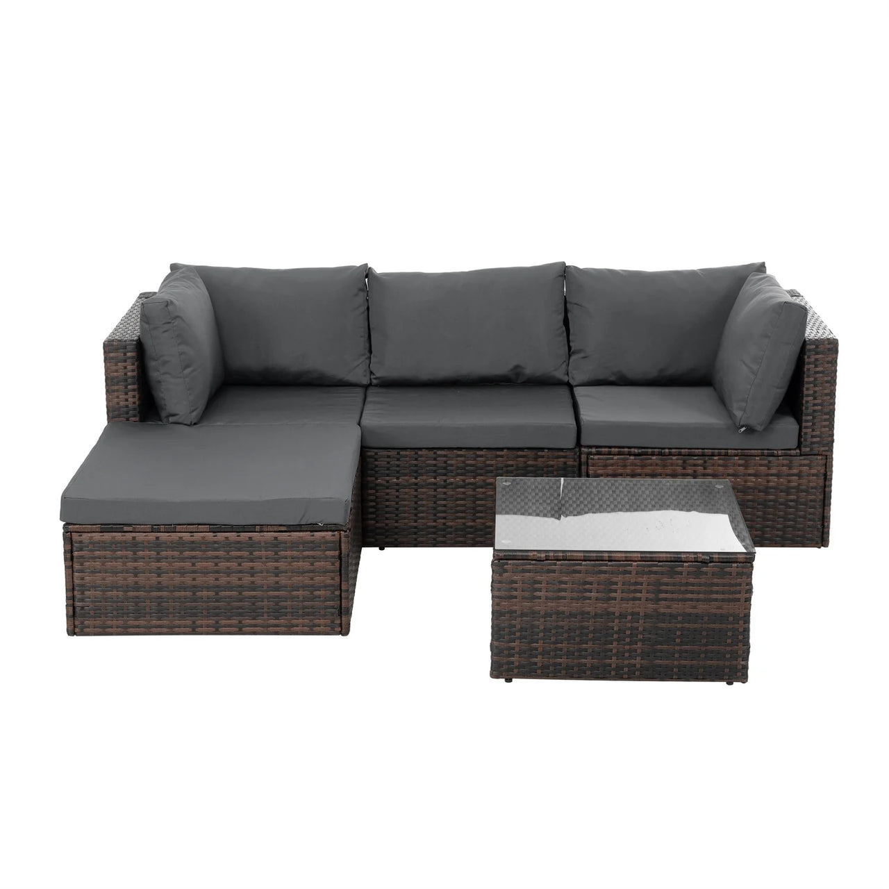 5 Piece Outdoor Patio Furniture Sets All Weather Outdoor Sofa PE Garden Furniture Wicker Rattan Patio Conversation Set with Coffee Table, Gray Cushions