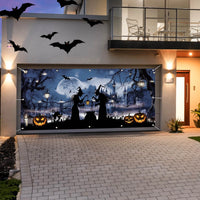 Thumbnail for Halloween Garage Door Cover, 157.5X70.9-192X83.9 Inches, Witches & Pumpkins Design, Heavy Polyester, Perfect for Haunted Houses, Easy to Hang, Weather-Resistant