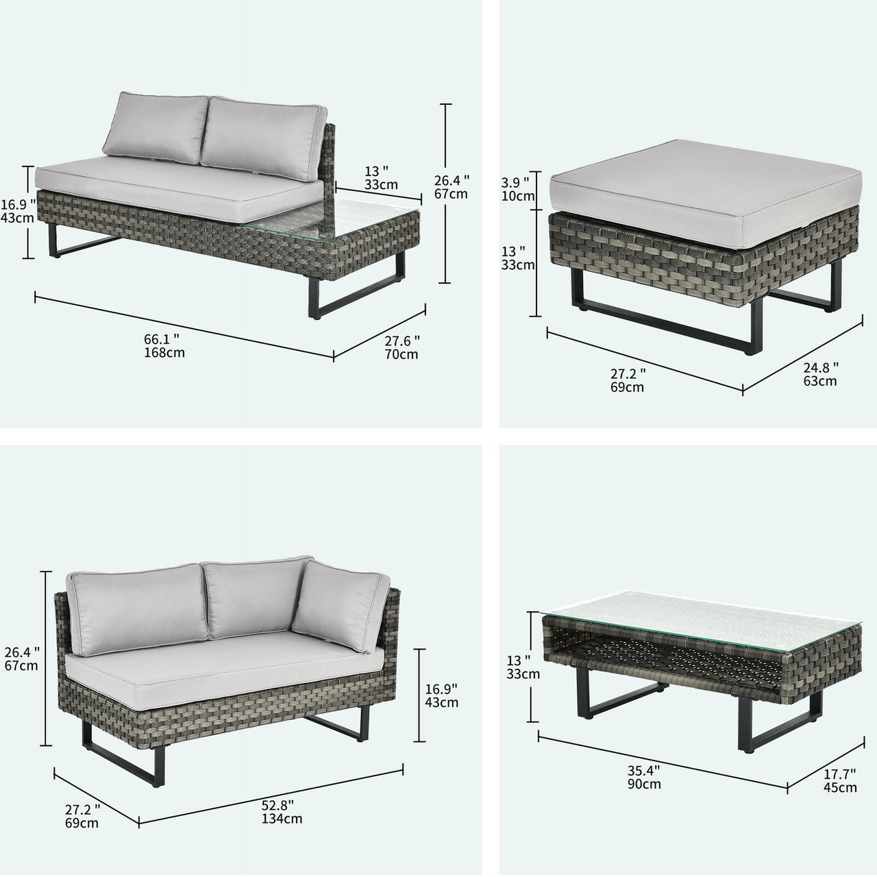 Patio Furniture Sets Outdoor Sofa W/ Table 4-Pieces