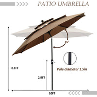 Thumbnail for 10 Ft Patio Umbrella 3 Tiers Adjustable Outdoor Market Umbrella with Crank for Beach Pool (Coffee)
