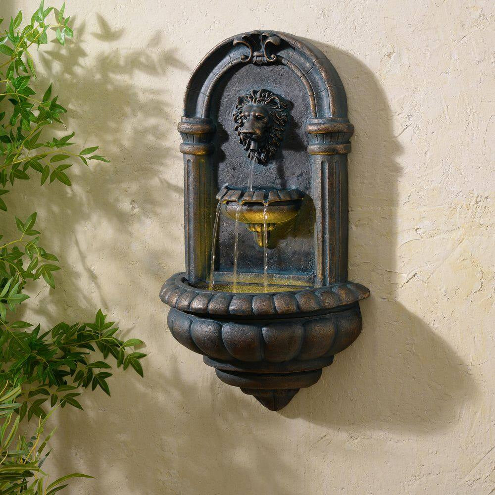 34 In. Electric Polyresin Tiered Fountain with Built-In Pump and Weather-Resistant Finish in Natural Stone