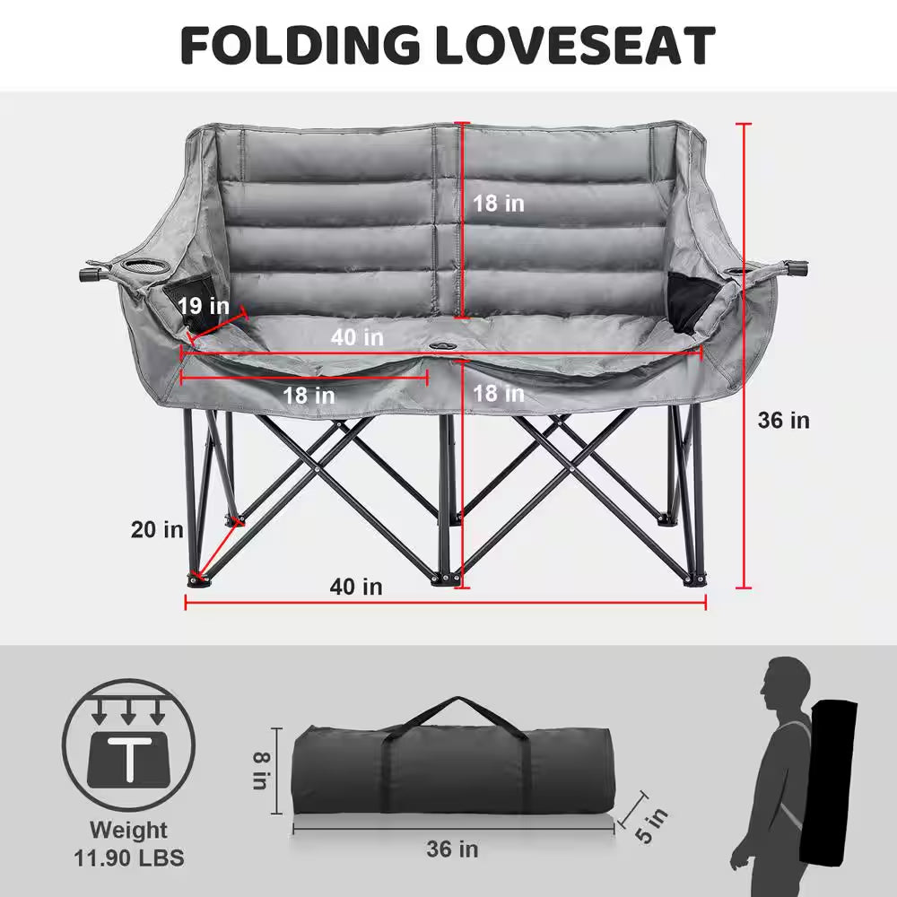 XXXL Oversized 2 Person Fully Padded Camping Chair Heavy Duty Portable Folding Lawn Chair Patio Chair 600 Lbs. Capacity