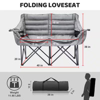 Thumbnail for XXXL Oversized 2 Person Fully Padded Camping Chair Heavy Duty Portable Folding Lawn Chair Patio Chair 600 Lbs. Capacity