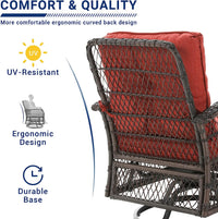 Thumbnail for 3 Pieces Patio Furniture Set, Outdoor Swivel Gliders Rocker, Glass Top Side Table (Red)