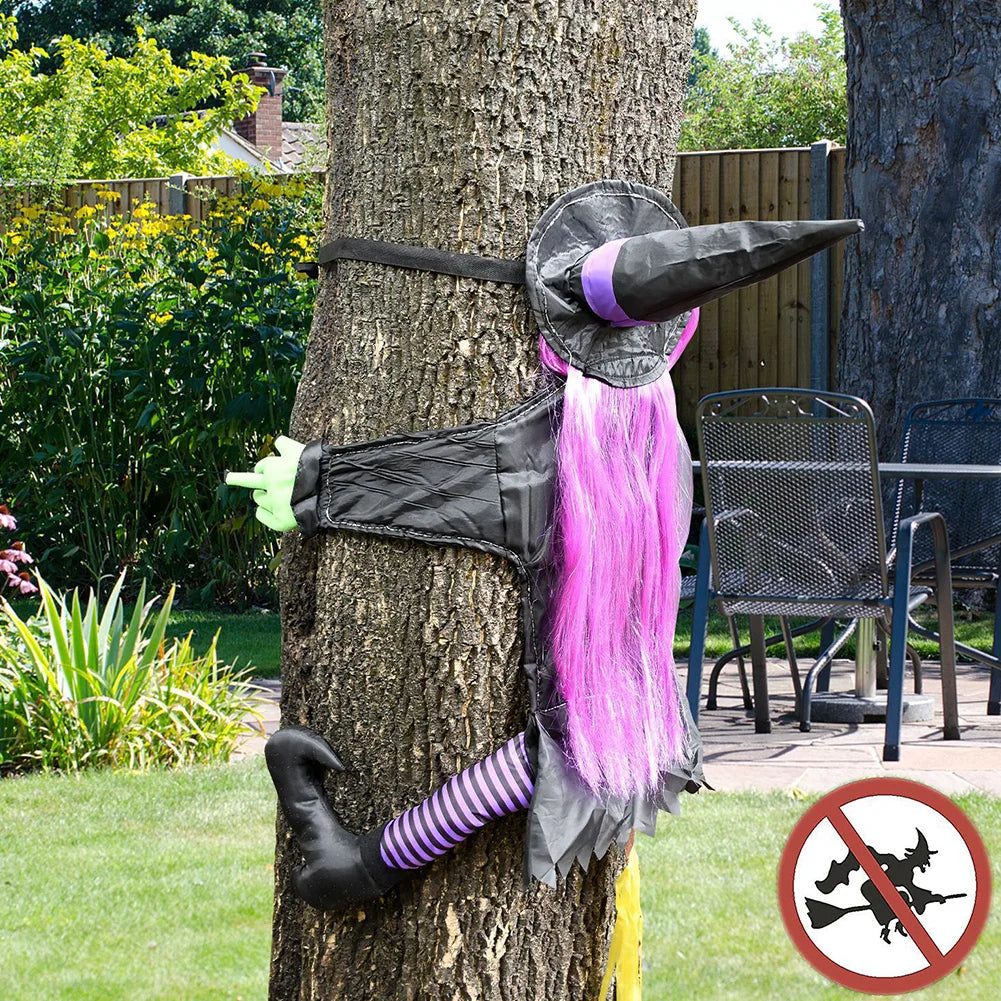 Halloween Crashing Witch into Tree Halloween Outdoor Decoration 2 Mode with Light Flying Witch Lawn Patio Tree Garden Decoration