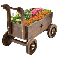 Thumbnail for Decorative Wagon Cart Plant Flower Pot Stand Wooden Raised Garden Planter Box