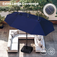 Thumbnail for 15Ft Large Patio Umbrella with Solar Lights, Double-Sided Outdoor Market Rectangle Umbrellas with 36 LED Lights, Umbrella Base (Stand) Included, Navy Blue