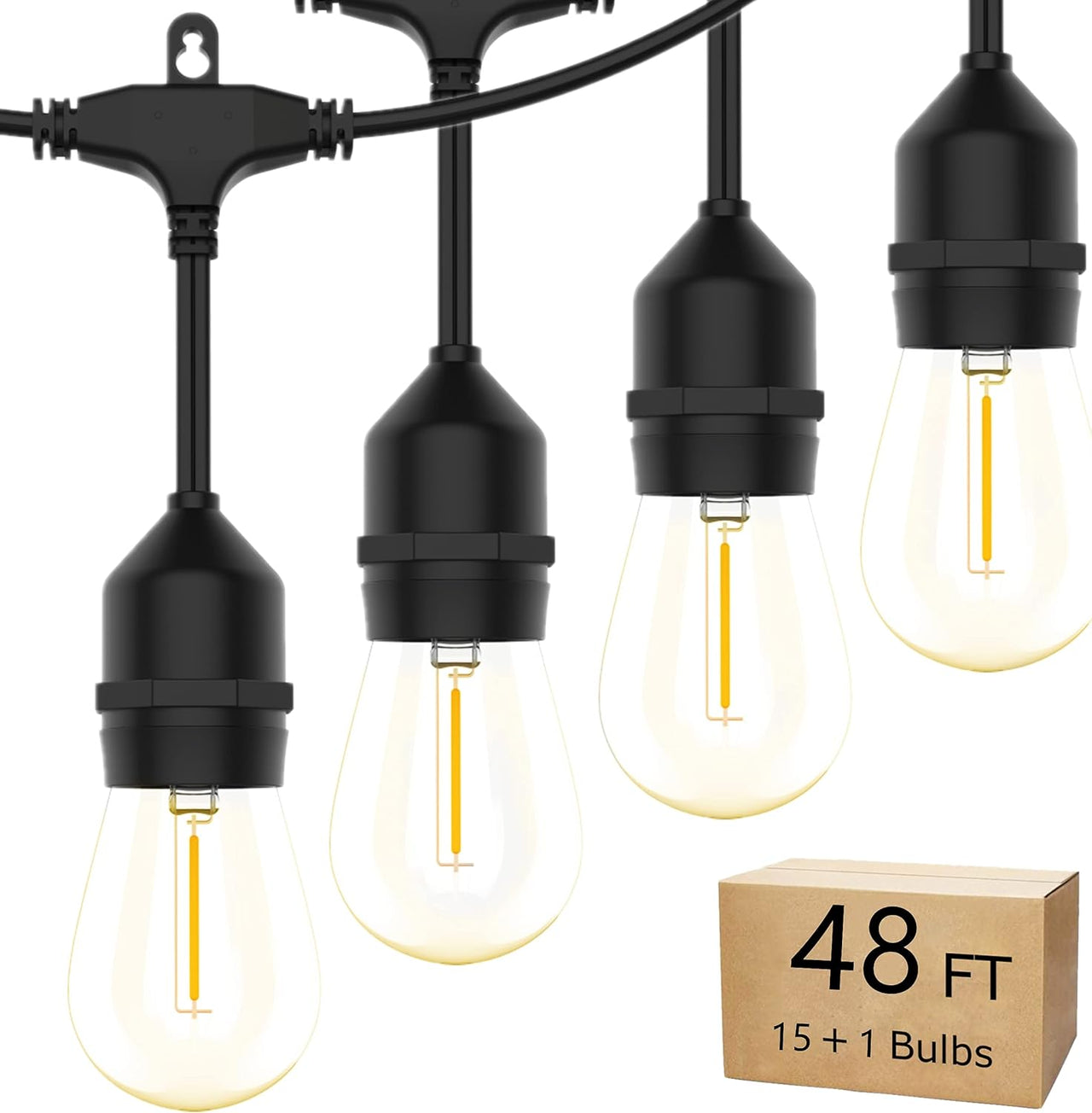Outdoor 2700K Solar Patio String Lights (S14, 50)