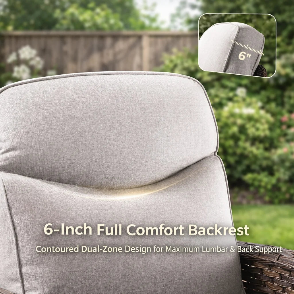 6 Pieces Luxury Outdoor Patio Furniture Sets Outdoor Conversation Sets with Swivel Rocker Patio Chairs with 6" Thick Cushion,Sofa and Glass Coffee Table for Porch Deck Backyard Poolside