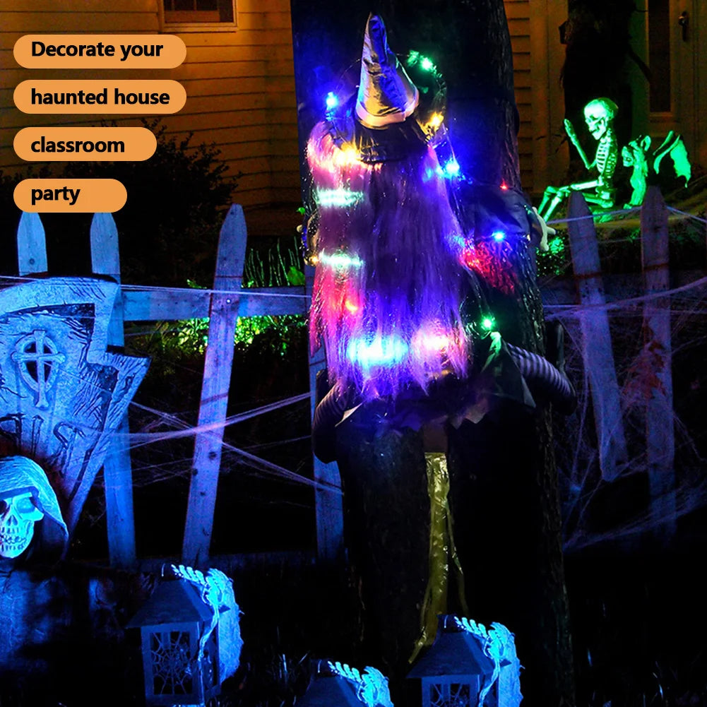 Halloween Crashing Witch into Tree Halloween Outdoor Decoration 2 Mode with Light Flying Witch Lawn Patio Tree Garden Decoration