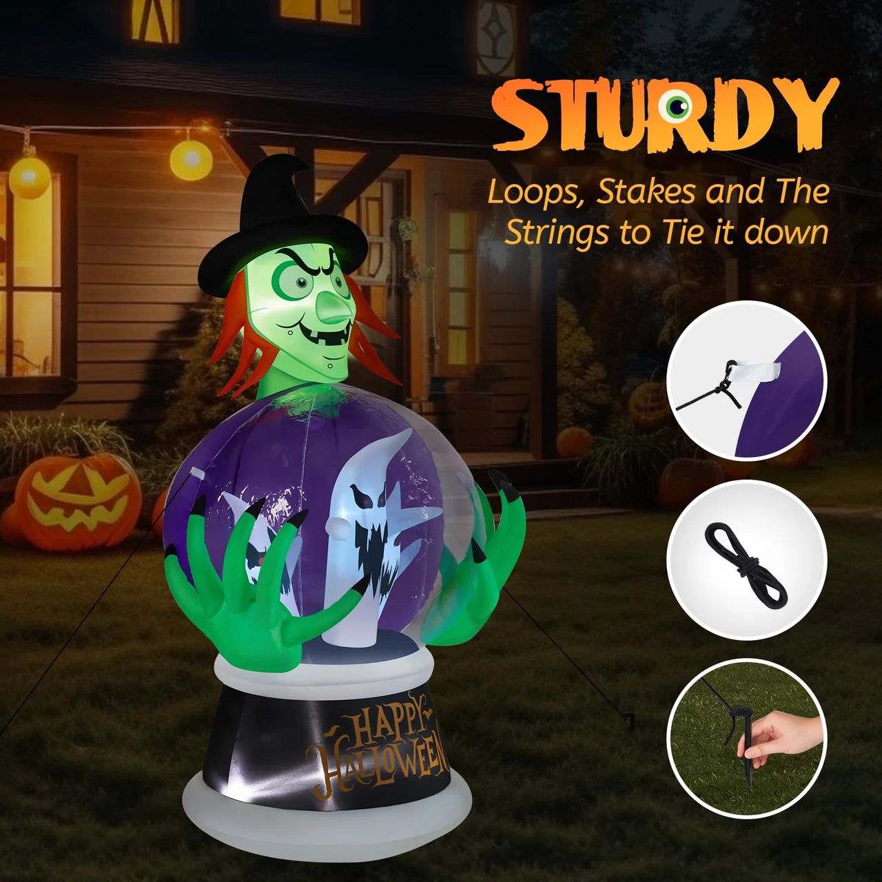 6 ' Halloween Wtch and Crystal-Ball Outdoor Halloween Inflatables for Patio Garden Decor