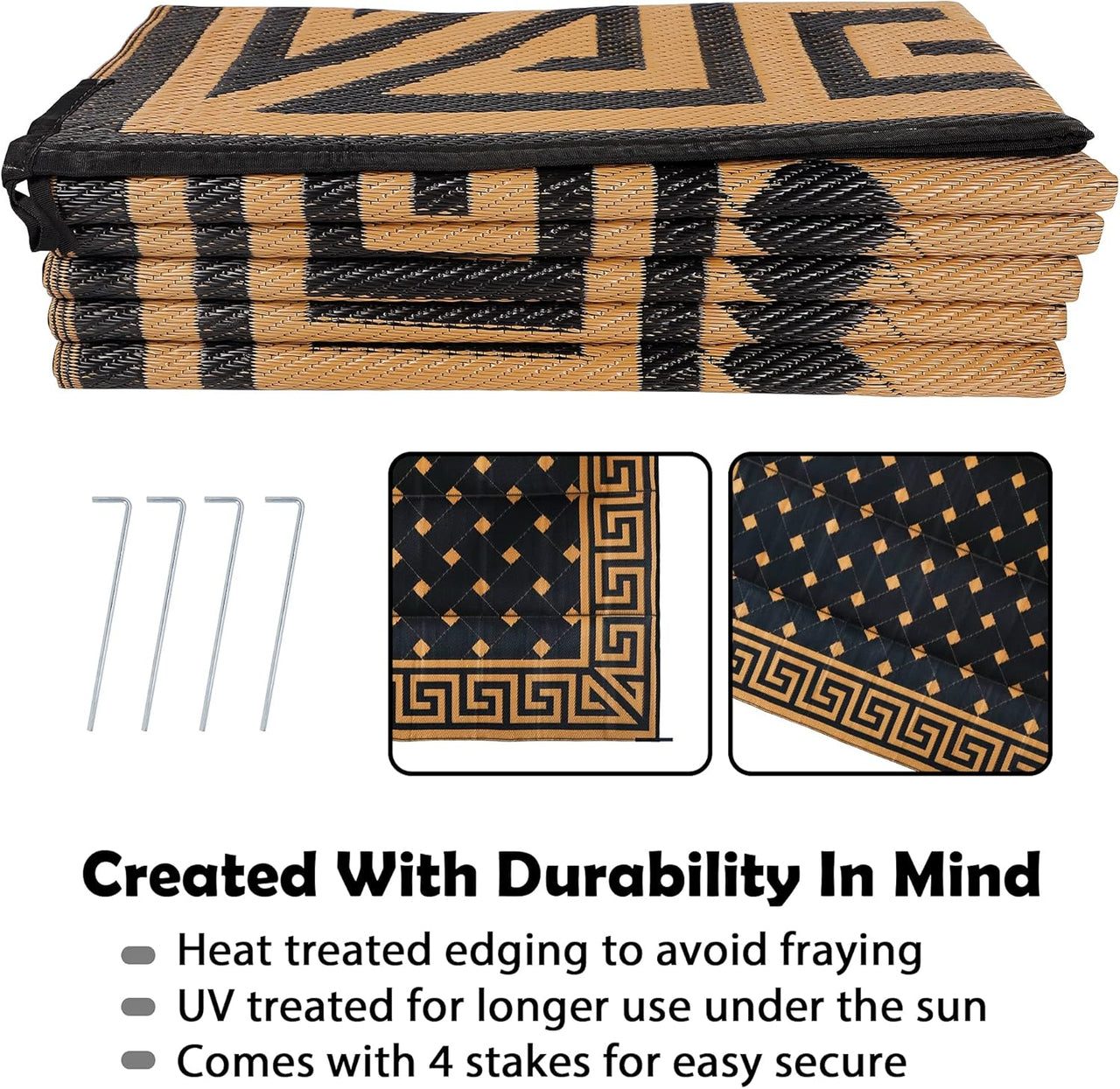 Reversible Mats, Plastic Straw Rug, Modern Area Rug, Large Floor Mat and Rug for Outdoors, RV, Patio, Backyard, Deck, Picnic, Beach, Trailer, Camping (9' X 12', Brown & Black)