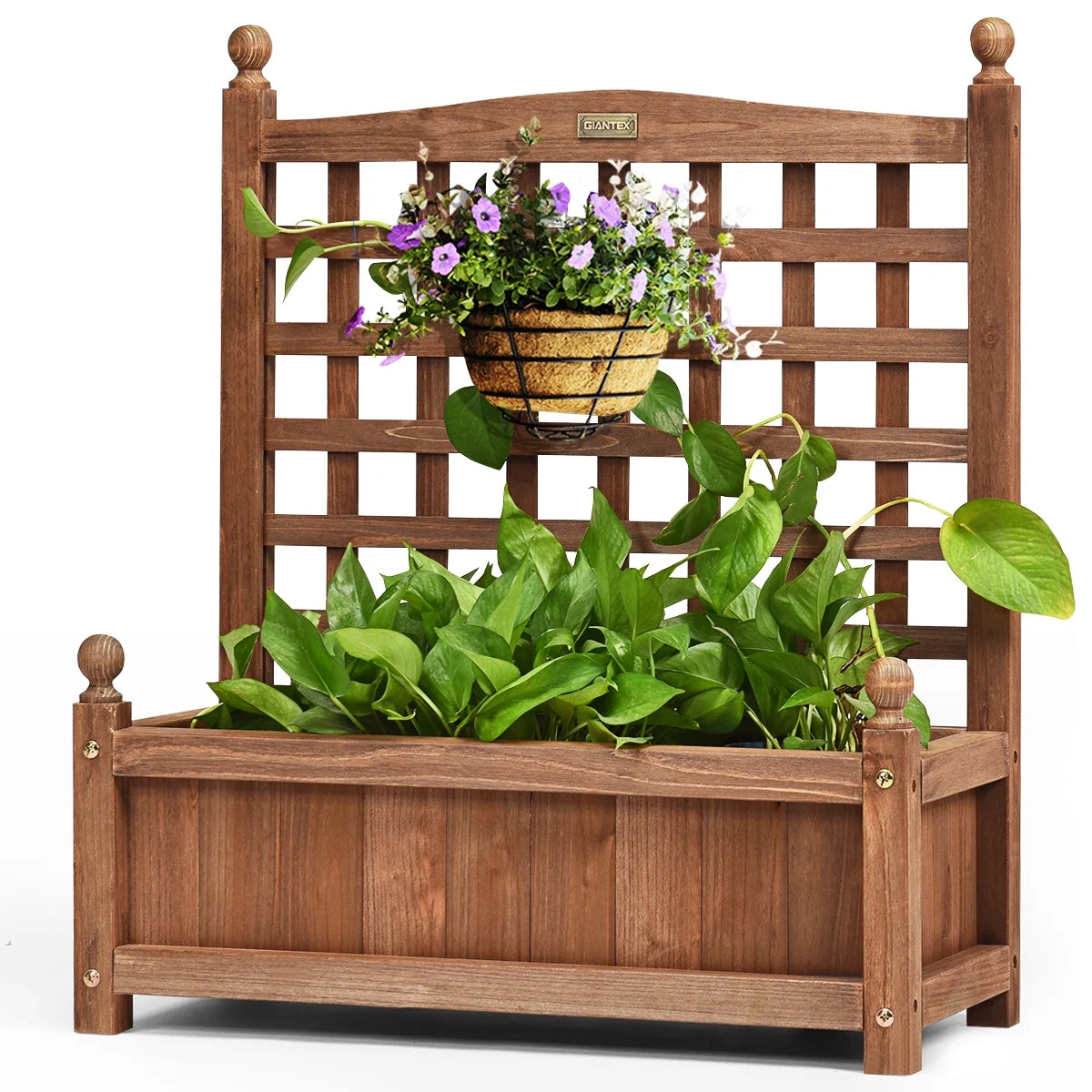 Solid Wood Planter Box with Trellis Weather-Resistant Outdoor 25''X11''X30''