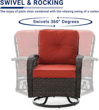 Thumbnail for 3 Pieces Patio Furniture Set, Outdoor Swivel Gliders Rocker, Glass Top Side Table (Red)