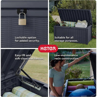 Thumbnail for Borneo 110 Gallon Rattan Plastic Outdoor Storage Deck Box Bench, Grey