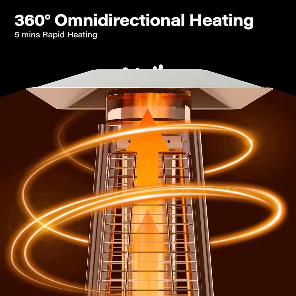 48,000 BTU Stainless Steel Pyramid Patio Flame Propane Gas Patio Heater with Wheels