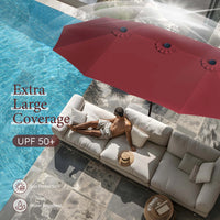 Thumbnail for 15 Ft Large Patio Umbrella with Base (Included) Double-Sided Rectangular Outdoor Deck Umbrella for outside - Burgundy