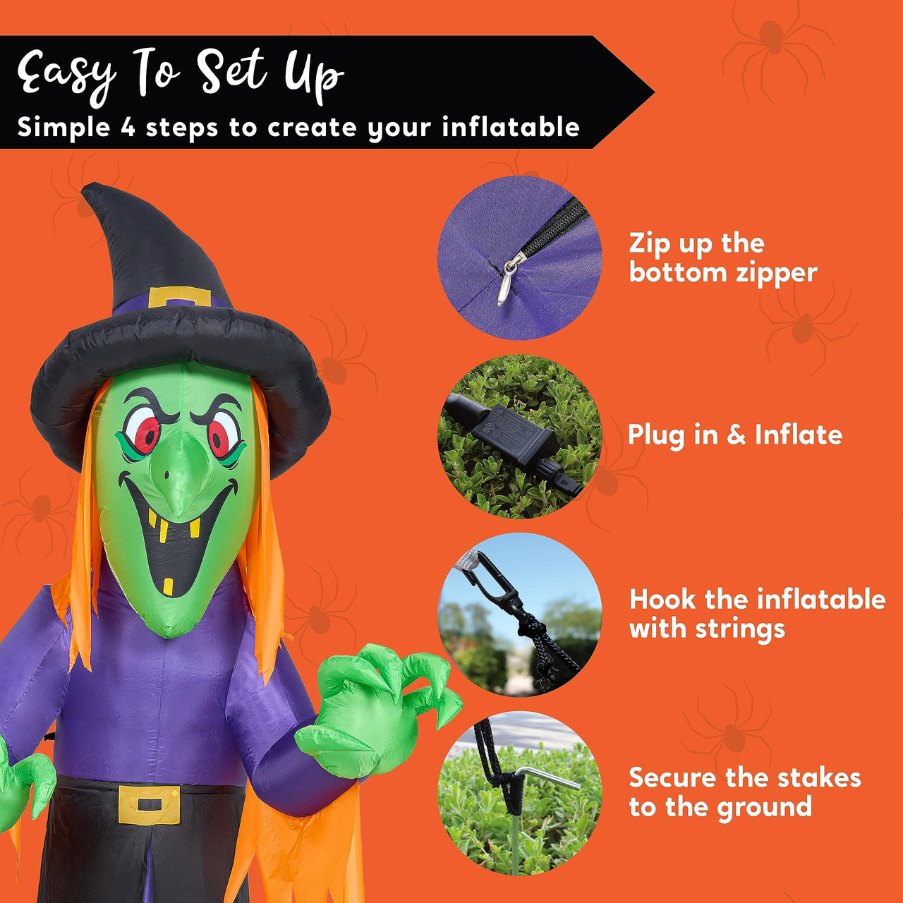 12 Ft Halloween Inflatable Witch Decoration with Built-In Leds,Witch Halloween Decorations Outdoor Blow up Yard Lawn Decoration