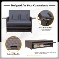 Thumbnail for Patio Rattan Loveseat Set Daybed Lounge Storage Ottoman Side Tables Adjust Gray